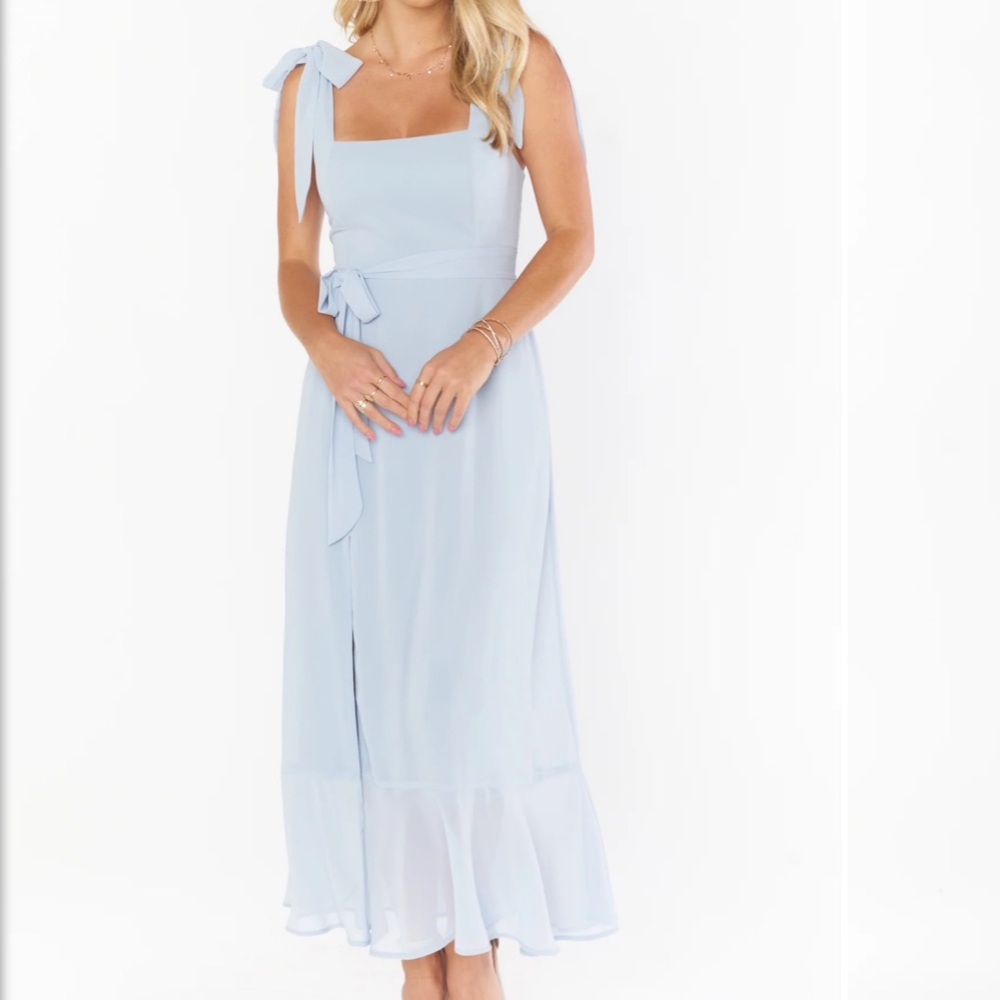 Show Me Your MuMu Claire Midi Dress Steel Blue Chiffon Size Large